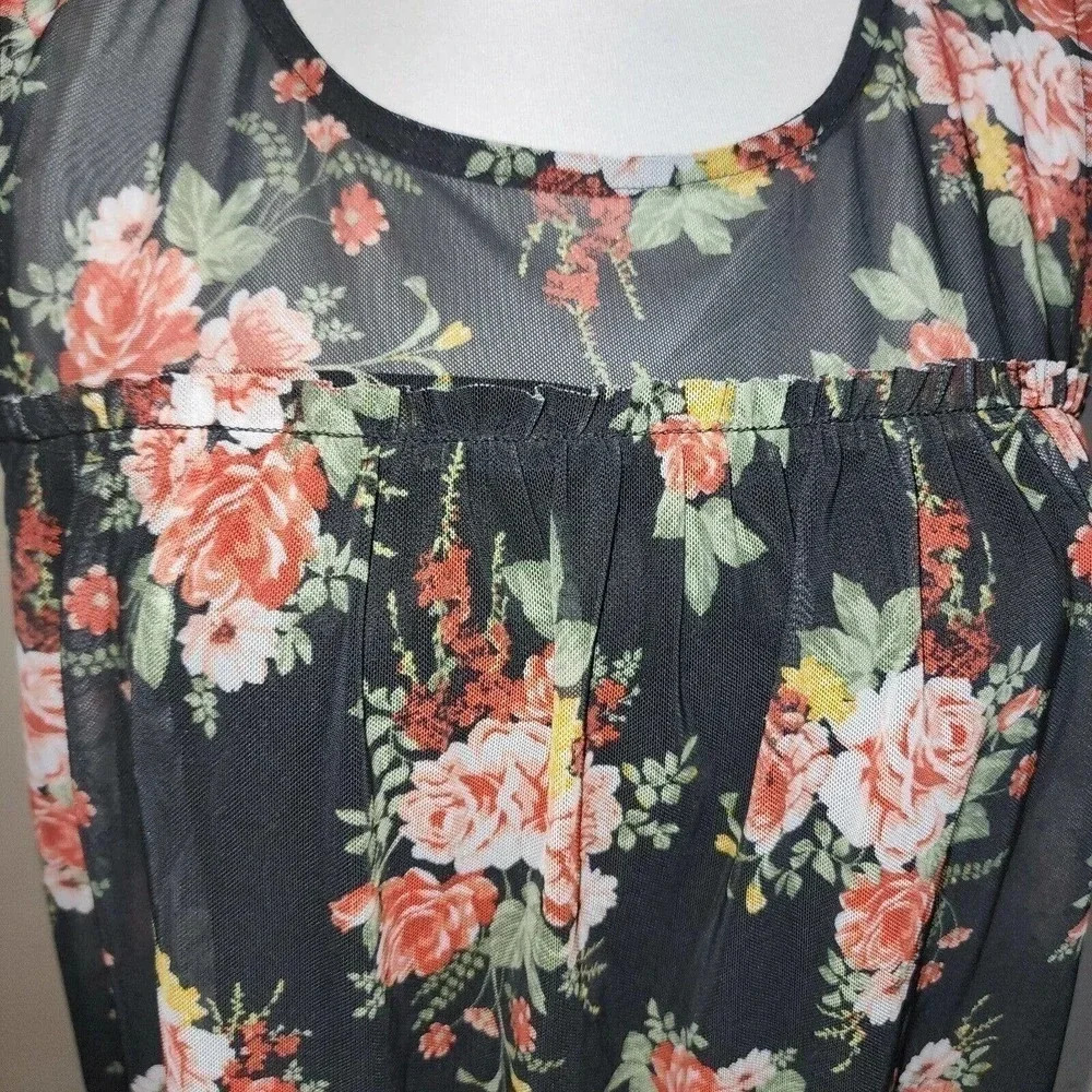 Black Size Small Sleeveless Sheer Floral Mesh Overlay Top Blouse Bobbie Brooks - Picture 4 of 7